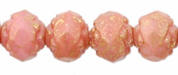 Small Rosebud Fire-Polish 6 x 5mm : Gold Marbled - Opaque Pink