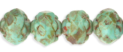 Small Rosebud Fire-Polish 6 x 5mm : Opaque Turquoise - Picasso FULL