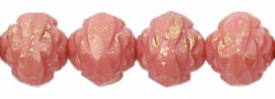 Rosebud Fire-Polish 8 x 7mm : Gold Marbled - Opaque Pink