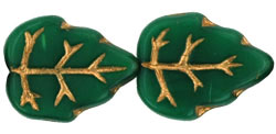 Large Vertical Leaves 15 x 12mm : Opaque Green - Gold Inlay