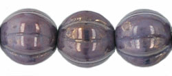 Melon Round 8mm : Gold Marbled - Opaque Amethyst