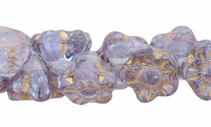 Button Style Bead Flower 7mm : Lt Lavender - Gold Inlay