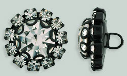 Rhinestone Button - Flower Round 19mm : Black - Crystal