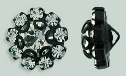 Rhinestone Button - Flower Round 11mm : Black - Crystal
