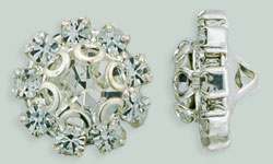 Rhinestone Button - Flower Round 11mm : Silver - Crystal