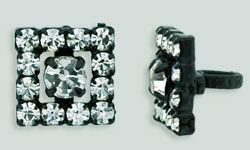 Rhinestone Button - Frame Square 9mm : Black - Crystal