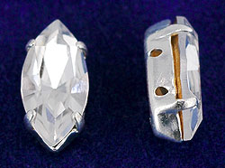 Rhinestone Navettes 15 x 7mm : Silver - Crystal