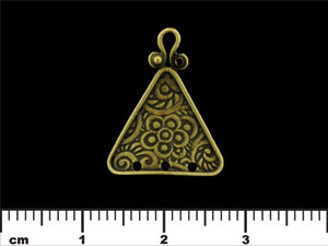 Triangle Floral Etched Pendant 21/16mm : Antique Brass