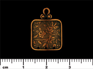 Curved Square 3 Strand Floral Etched Pendant 21/15mm : Antique Copper
