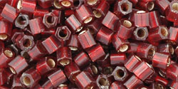 TOHO Hex 8/0 Tube 5.5" : Silver-Lined Frosted Ruby