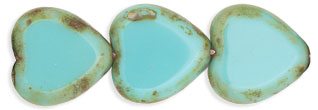 Heart Window Beads 15 x 15mm : Opaque Turquoise - Picasso