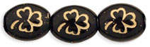 Oval Clovers 10 x 9mm : Jet - Gold Inlay