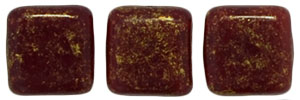 CzechMates Tile Bead 6mm : Gold Marbled - Oxblood