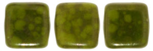 CzechMates Tile Bead 6mm : Opaque Olive - Moon Dust