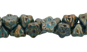 Button Style Bead Flower 7mm : Opaque Baby Blue - Bronze Picasso