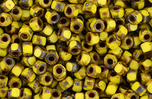 Matubo 3-Cut Seed Bead 6/0 Tube 2.5" : Opaque Yellow - Picasso
