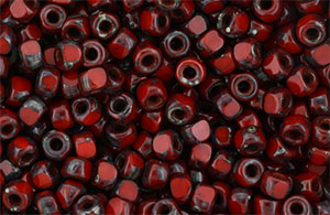 Matubo 3-Cut Seed Bead 6/0 : Opaque Red - Picasso