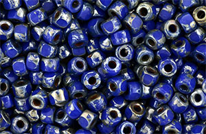 Matubo 3-Cut Seed Bead 6/0 : Opaque Blue - Silver Picasso