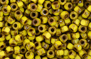 Matubo 3-Cut Seed Bead 6/0 Tube 2.5" : Opaque Yellow - Silver Picasso