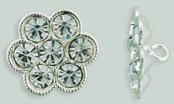 Rhinestone Button - Hexagon 14mm : Silver - Crystal