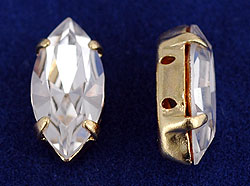 Rhinestone Navettes 15 x 7mm : Gold - Crystal